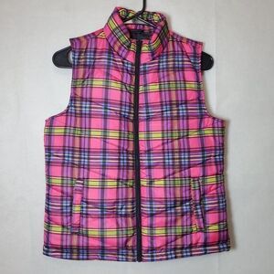 Caribbean Joe Petite Retro Rainbow Plaid Funky Colorful Women's Neon Puffer Vest